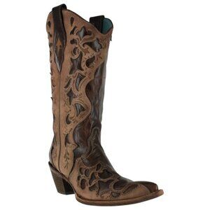 SOLD. Corral Hand Tooled Black and Tan Western Cowgirl Boots Size 9 Registered!